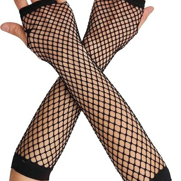 Black Fishnet Gloves Fingerless For Women Fish Net Arm Sleeve Mesh Emo Goth Punk - Picture 1 of 1